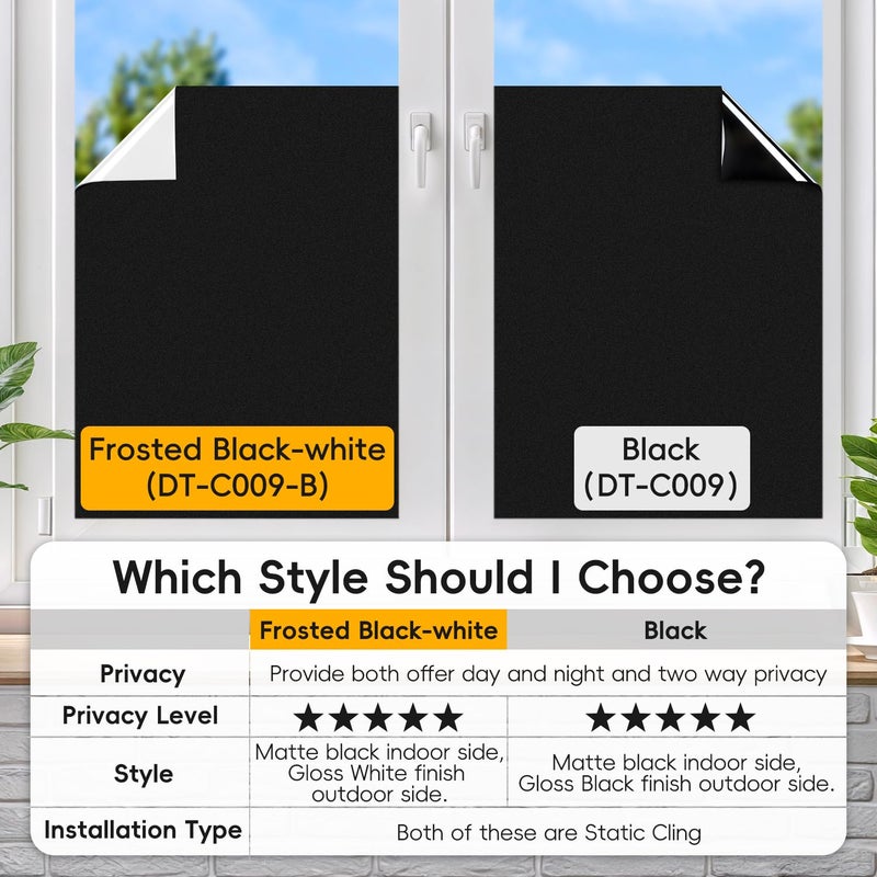 DUOFIRE Blackout Window Film Sun Blocking White Black Window Privacy Film Non Adhesive Static Cling Removable Windows Tint Anti -Glare Day Sleep Windows Tinting Films for Home, Office(17.4 x 78.7 in) - Image 5